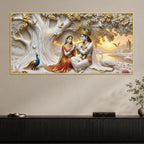 Shree Radha Krishna Under Sacred Tree with Peacocks 3D Canvas Wall Painting