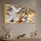 Shree Radha Krishna Under Sacred Tree with Peacocks 3D Canvas Wall Painting