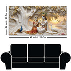 Shree Radha Krishna Under Sacred Tree with Peacocks 3D Canvas Wall Painting