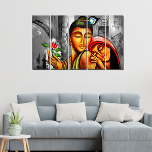 Shree Radha Krishna Canvas Wall Painting Set of 5