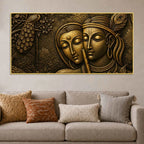 Shree Radha Krishna with Flute & Peacock Metallic Look 3D Canvas Wall Painting