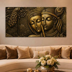 Shree Radha Krishna with Flute & Peacock Metallic Look 3D Canvas Wall Painting