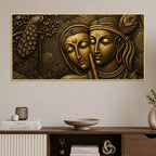 Shree Radha Krishna with Flute & Peacock Metallic Look 3D Canvas Wall Painting