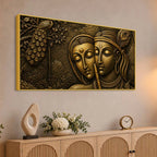 Shree Radha Krishna with Flute & Peacock Metallic Look 3D Canvas Wall Painting