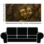 Shree Radha Krishna with Flute & Peacock Metallic Look 3D Canvas Wall Painting