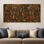Shree Radha Krishna with Gopis Under Palm Trees Metallic Look 3D Canvas Painting
