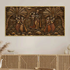 Shree Radha Krishna with Gopis Under Palm Trees Metallic Look 3D Canvas Painting