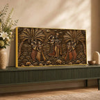 Shree Radha Krishna with Gopis Under Palm Trees Metallic Look 3D Canvas Painting