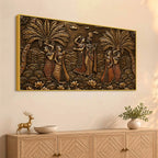 Shree Radha Krishna with Gopis Under Palm Trees Metallic Look 3D Canvas Painting