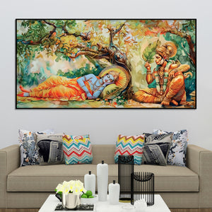 Shree Ram and Hanuman Religious Canvas Wall Painting