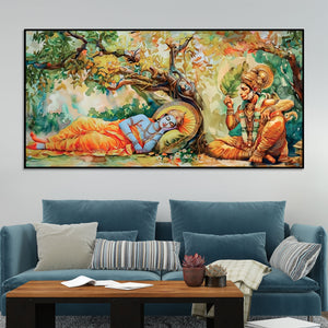 Shree Ram and Hanuman Religious Canvas Wall Painting