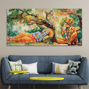 Shree Ram and Hanuman Religious Canvas Wall Painting