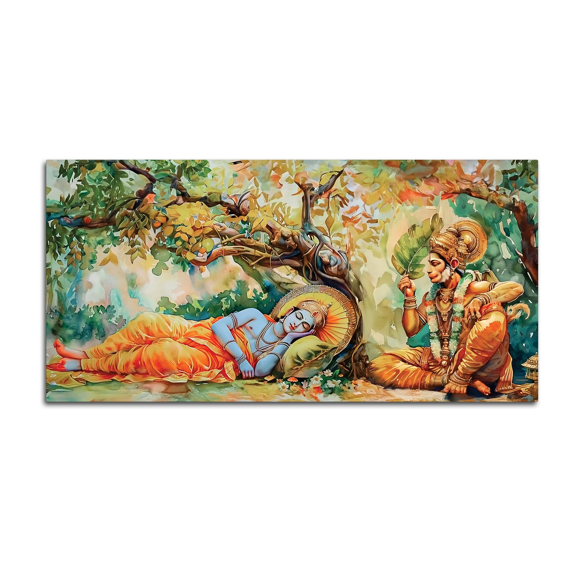 Shree Ram and Hanuman Religious Canvas Wall Painting