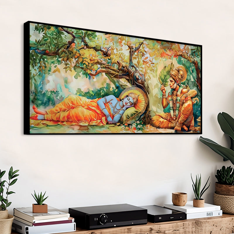 Shree Ram and Hanuman Religious Canvas Wall Painting