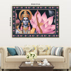 Shree Ram in Lotus Background Floral Border Canvas Wall Painting