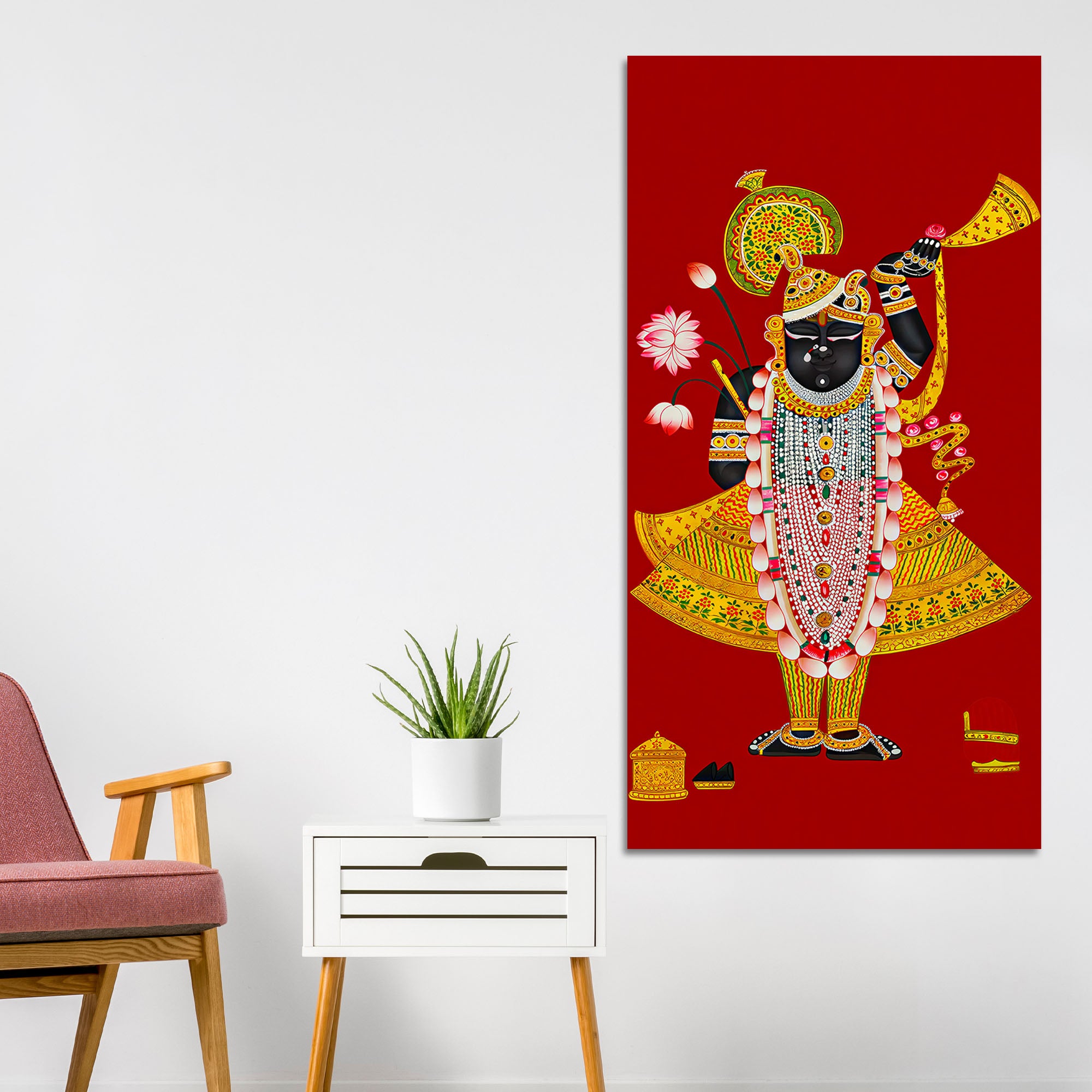 Shreenath ji Pichwai Inspired Canvas Painting | Hindu Religious Wall Decor