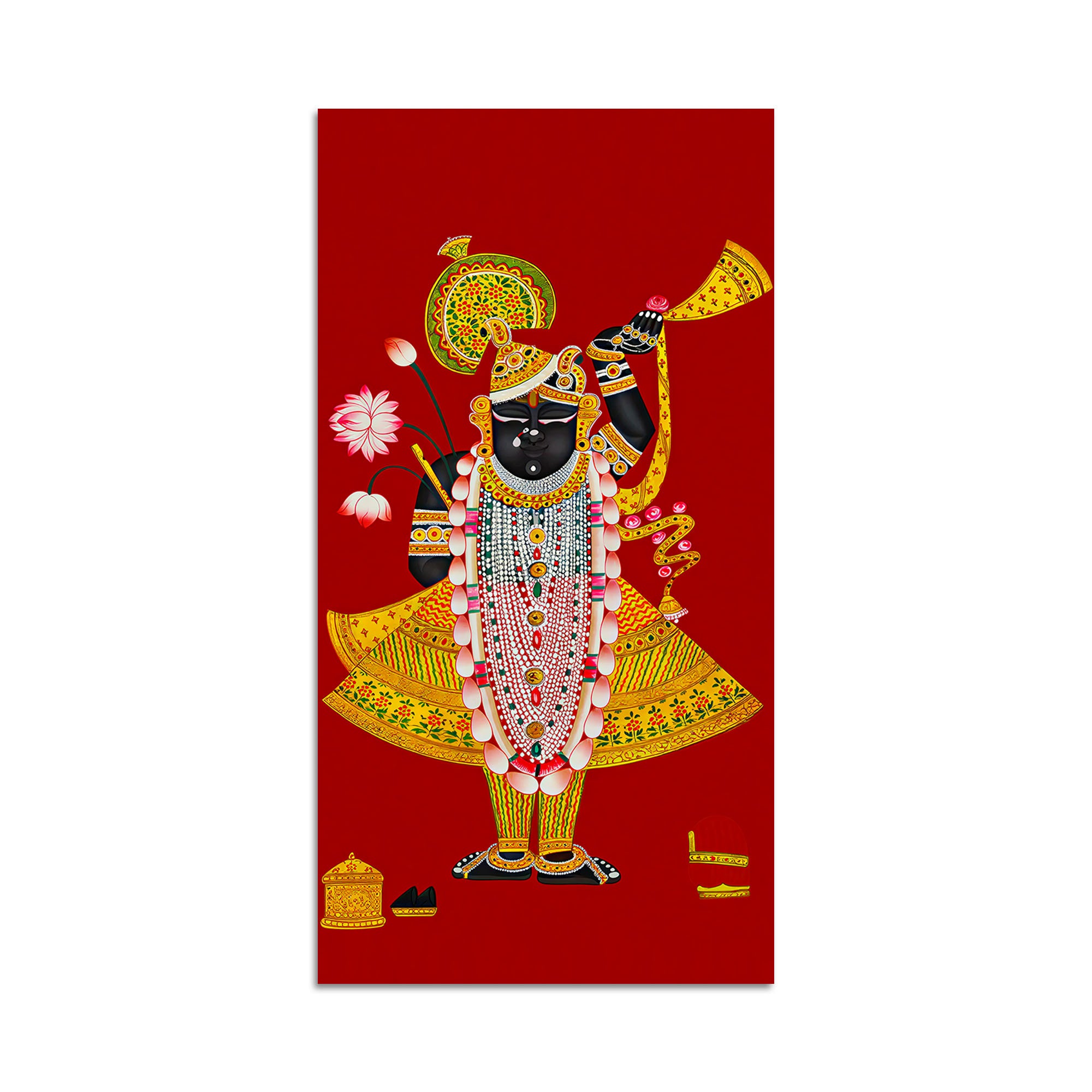 Shreenath ji Pichwai Inspired Canvas Painting | Hindu Religious Wall Decor