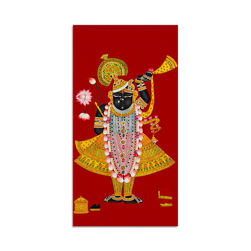Shreenath ji Pichwai Inspired Canvas Painting | Hindu Religious Wall Decor