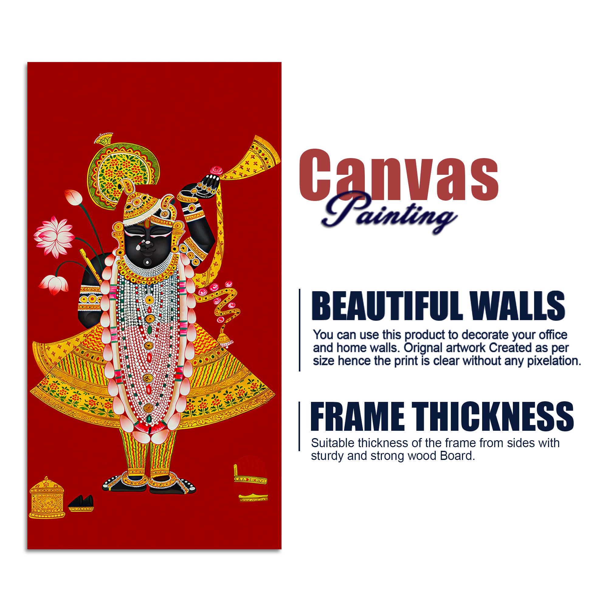 Shreenath ji Pichwai Inspired Canvas Painting | Hindu Religious Wall Decor