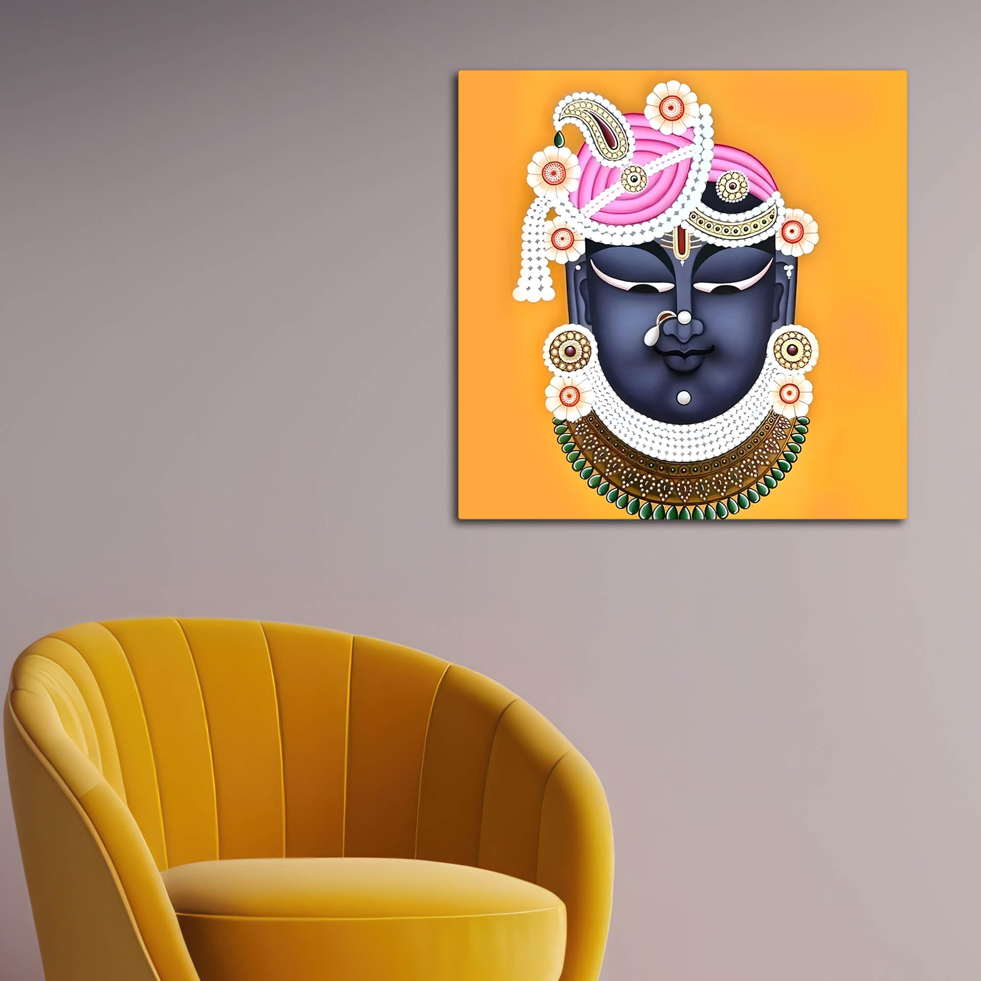 Shreenathji Mukh Devotional Indian Canvas Pichwai Wall Painting