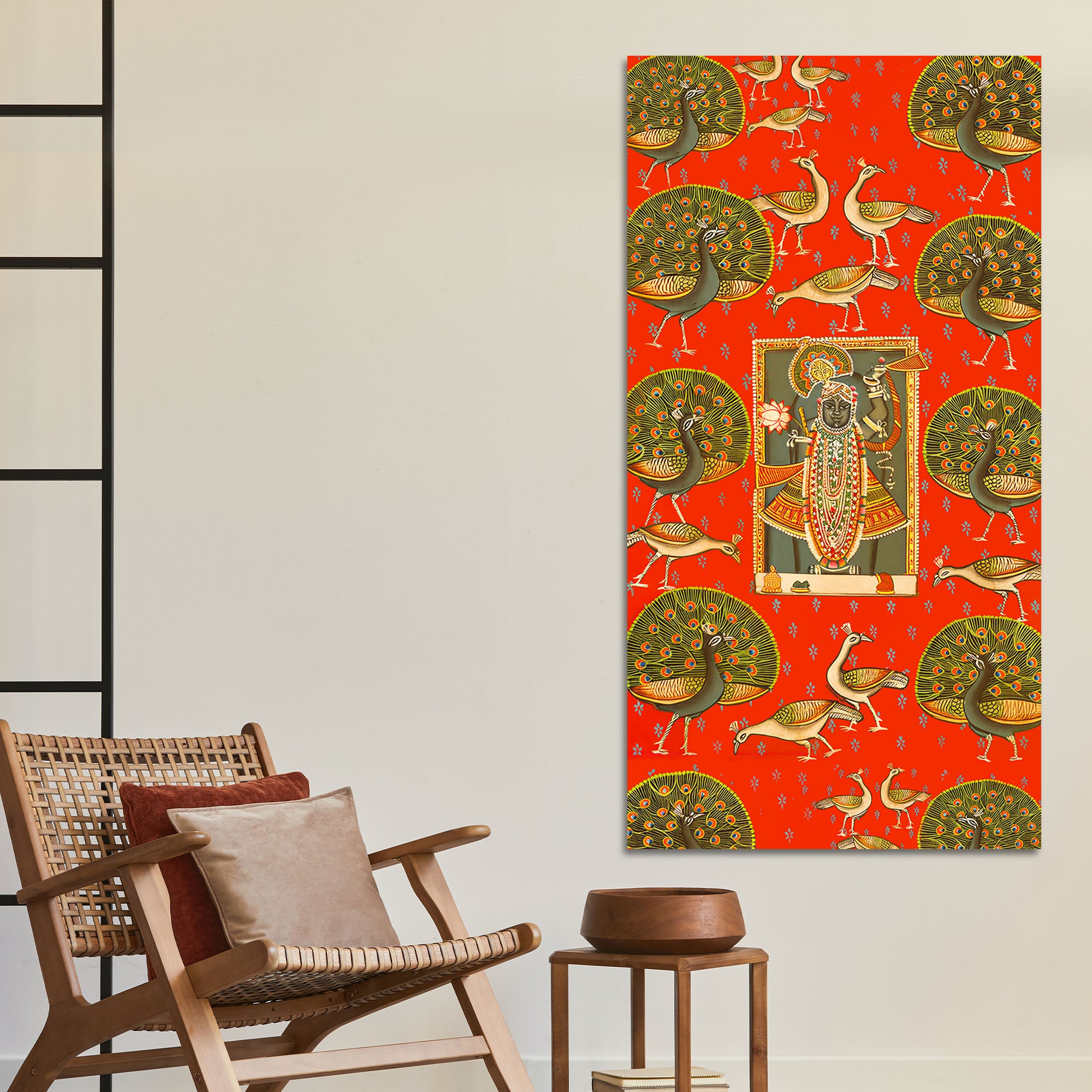 Shreenathji Pichwai Canvas Painting with Peacock | Traditional Wall Art
