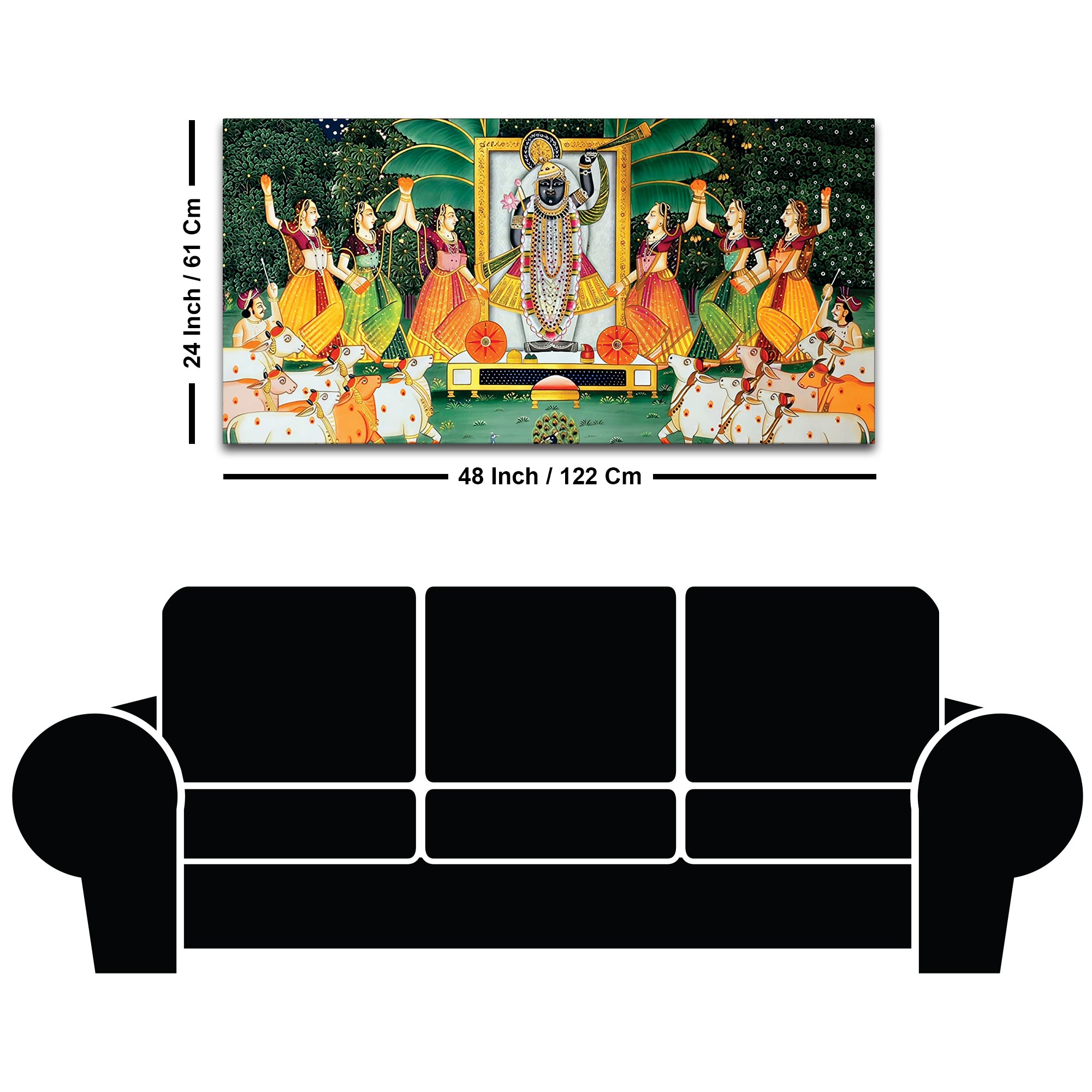 Shreenathji Pichwai Canvas Wall Painting with Devotees & Cows