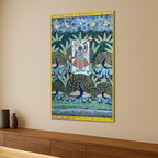 Shreenathji Surrounded By Peacocks for Worship Pichwai Canvas Wall Painting