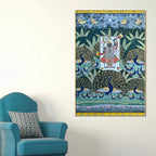 Shreenathji Surrounded By Peacocks for Worship Pichwai Canvas Wall Painting