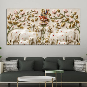 Shreenathji with Holy Cows 3D Canvas Wall Painting
