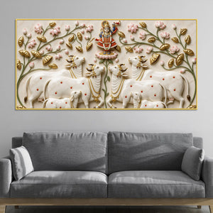 Shreenathji with Holy Cows 3D Canvas Wall Painting