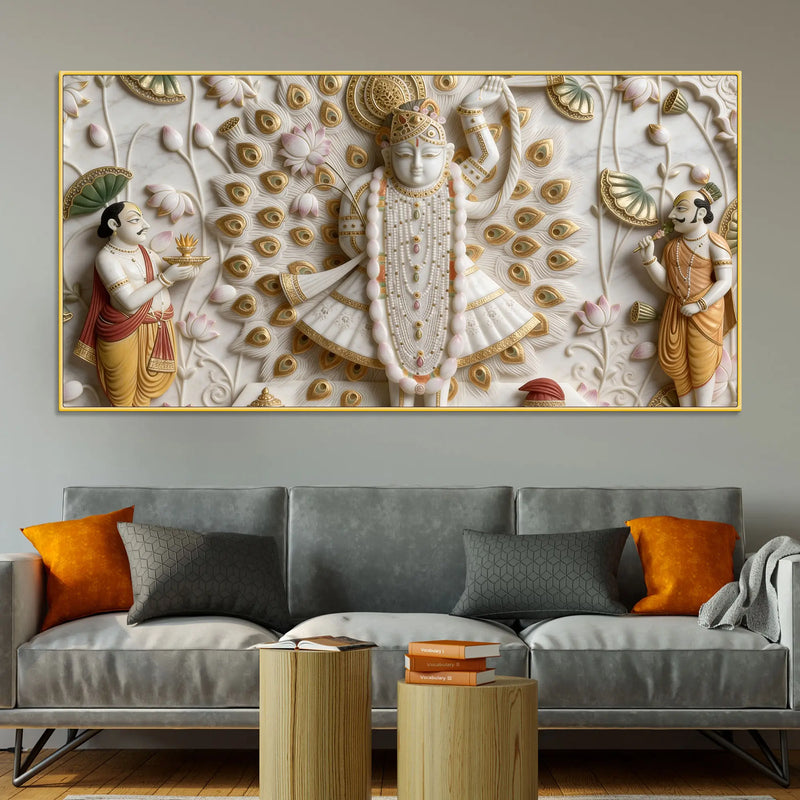 Shreenathji with Peacock Feathers 3D Canvas Wall Painting
