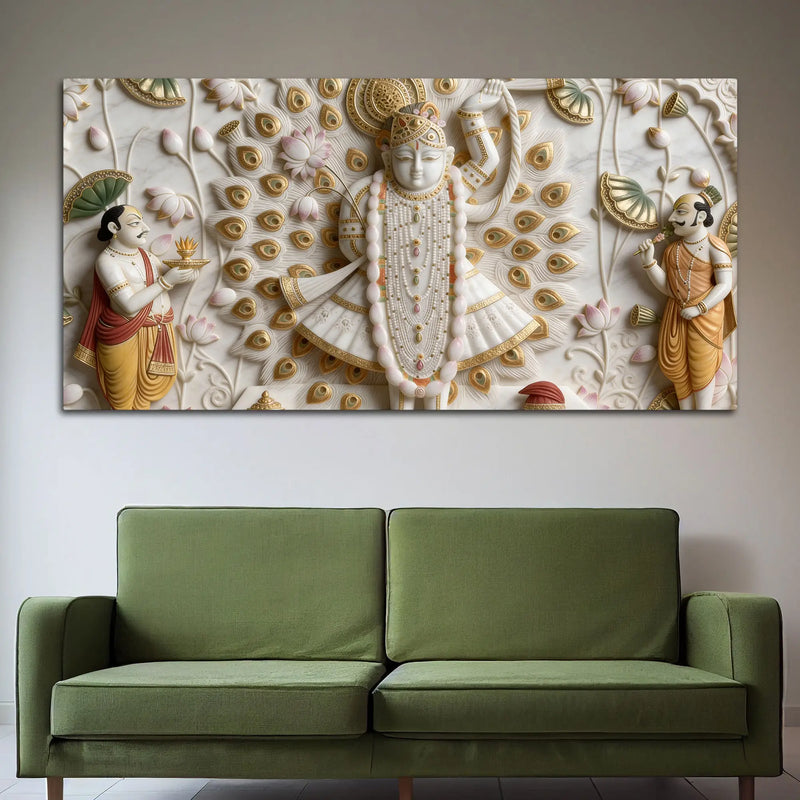 Shreenathji with Peacock Feathers 3D Canvas Wall Painting