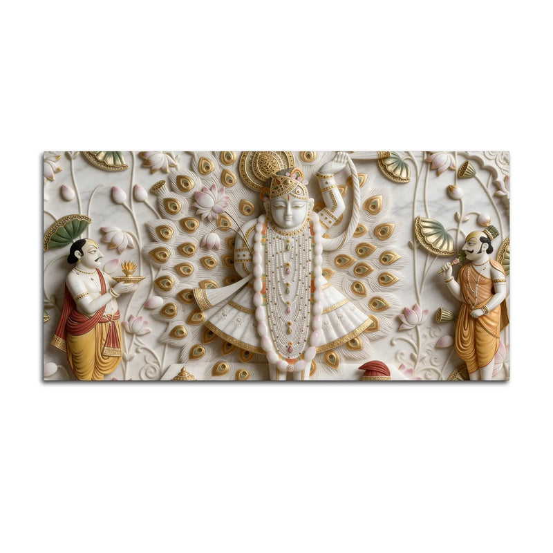 Shreenathji with Peacock Feathers 3D Canvas Wall Painting