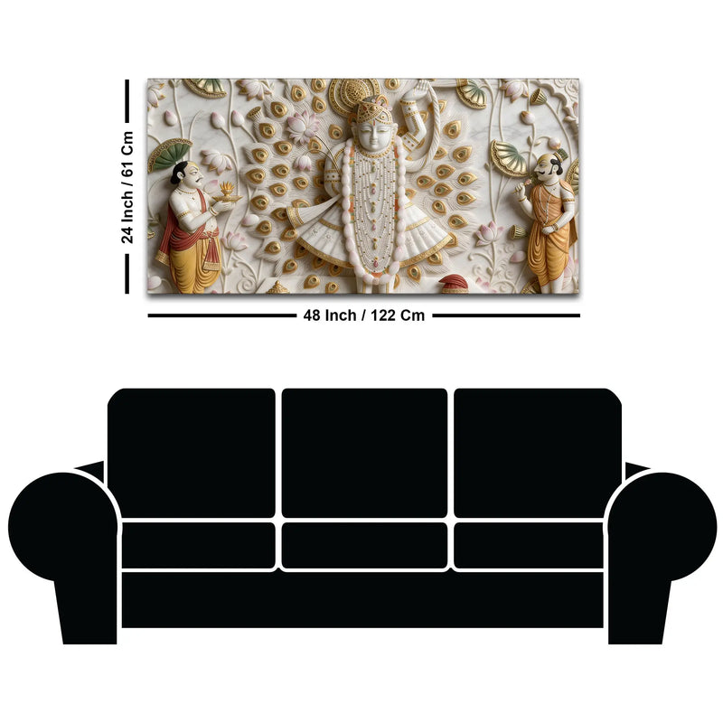 Shreenathji with Peacock Feathers 3D Canvas Wall Painting