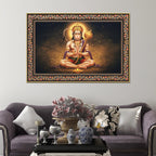 Shri Bajrangi Hanuman Floral Border Canvas Wall Painting