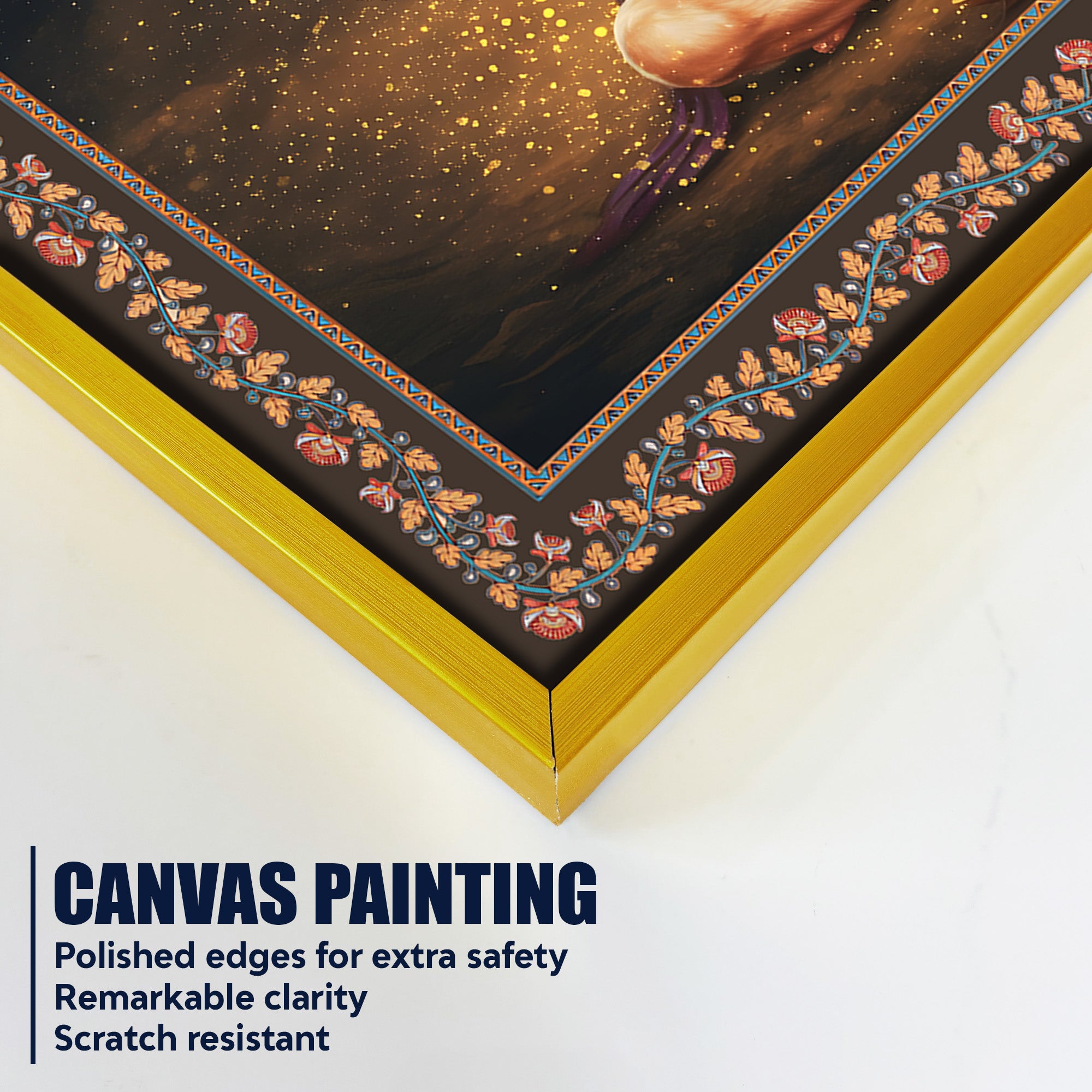 Shri Bajrangi Hanuman Floral Border Canvas Wall Painting