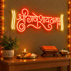 Shri Ganeshaya Namah Mantra Neon Light for Home, Mandir & Shop Decor