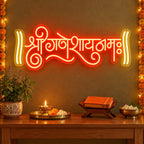 Shri Ganeshaya Namah Mantra Neon Light for Home, Mandir & Shop Decor