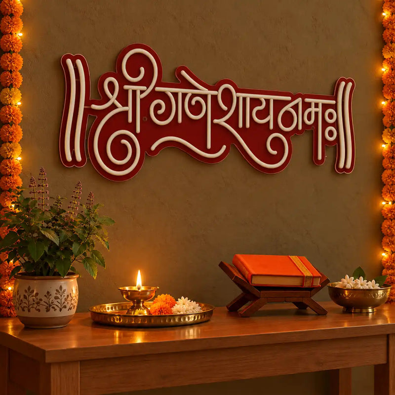 Shri Ganeshaya Namah Mantra Neon Light for Home, Mandir & Shop Decor