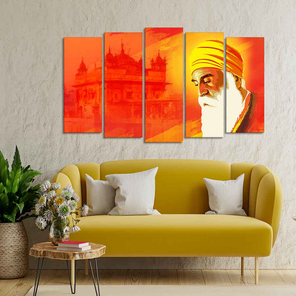 Shri Guru Nanak Dev Premium Wall Painting of Five Pieces