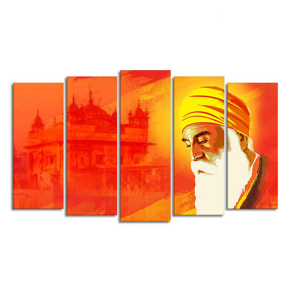 Shri Guru Nanak Dev Premium Wall Painting of Five Pieces