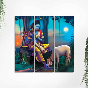 Shri Krishna Canvas Wall Painting of 3 Pieces