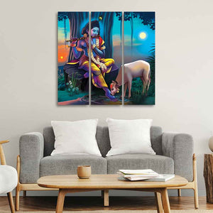 Shri Krishna Canvas Wall Painting of 3 Pieces