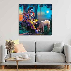 Shri Krishna Canvas Wall Painting of 3 Pieces