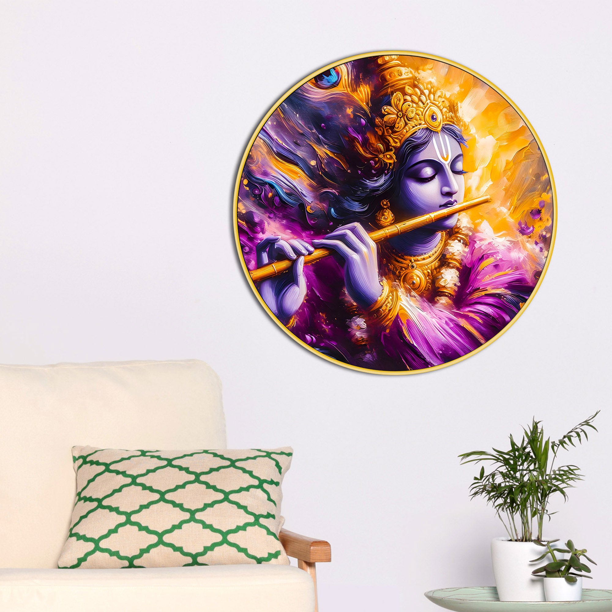 shri-krishna-with-flute-round-frame-wall-painting