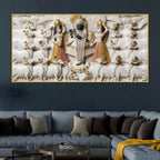 Shri Krishna with Gopis and Cows 3D Canvas Wall Painting