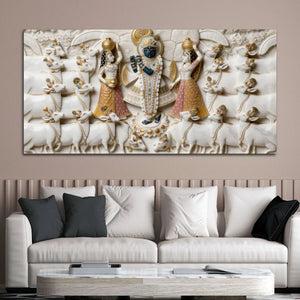 Shri Krishna with Gopis and Cows 3D Canvas Wall Painting