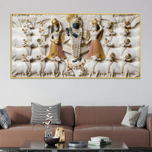 Shri Krishna with Gopis and Cows 3D Canvas Wall Painting