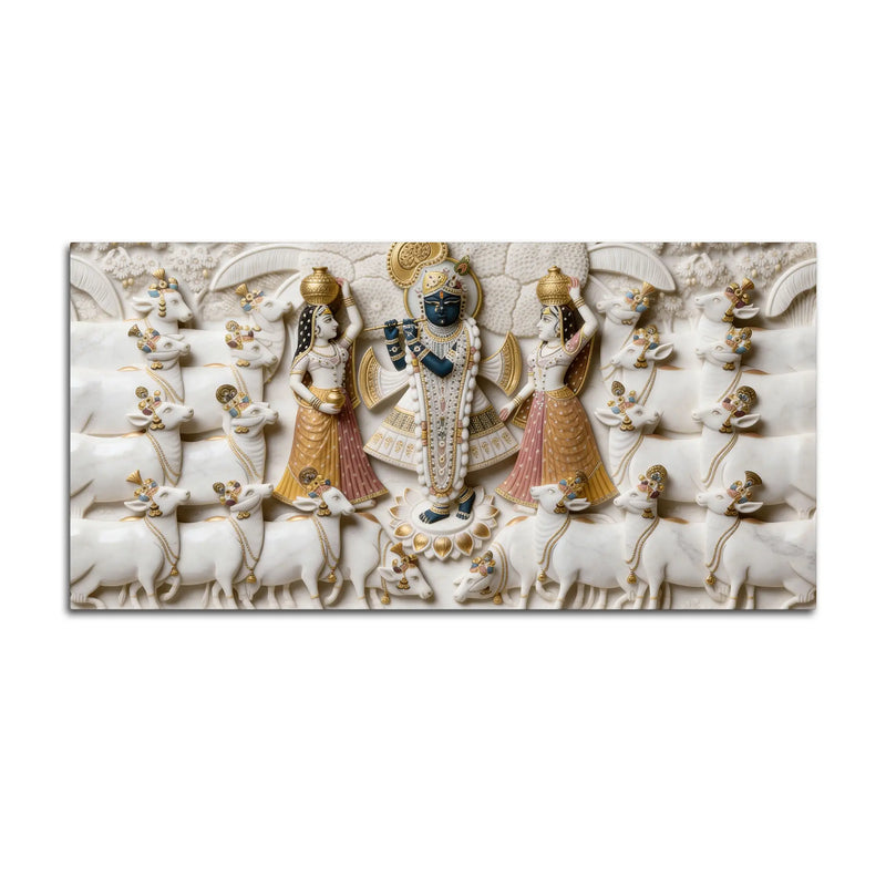 Shri Krishna with Gopis and Cows 3D Canvas Wall Painting