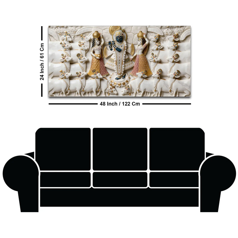 Shri Krishna with Gopis and Cows 3D Canvas Wall Painting